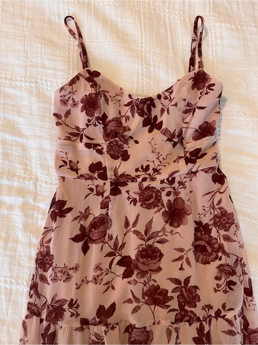Trixxi Blush Midi Dress with Burgundy Floral Print